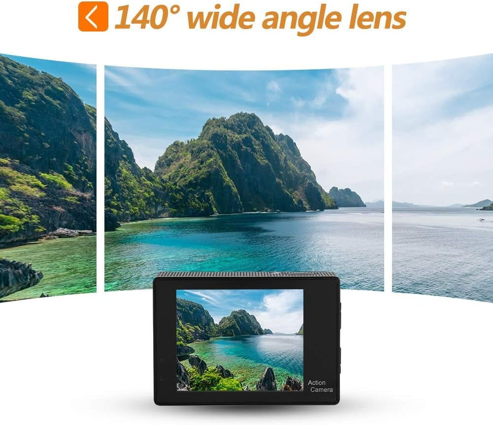 NÖRDIC Actionkamera 1080P 12MP Full HD 2,0" Skjerm WiFi, 30m vanntett
