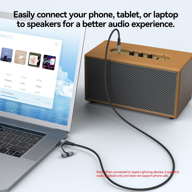 NÖRDIC Audio-adapter USB-C/Lightning til 3,5 mm stereo 13 cm