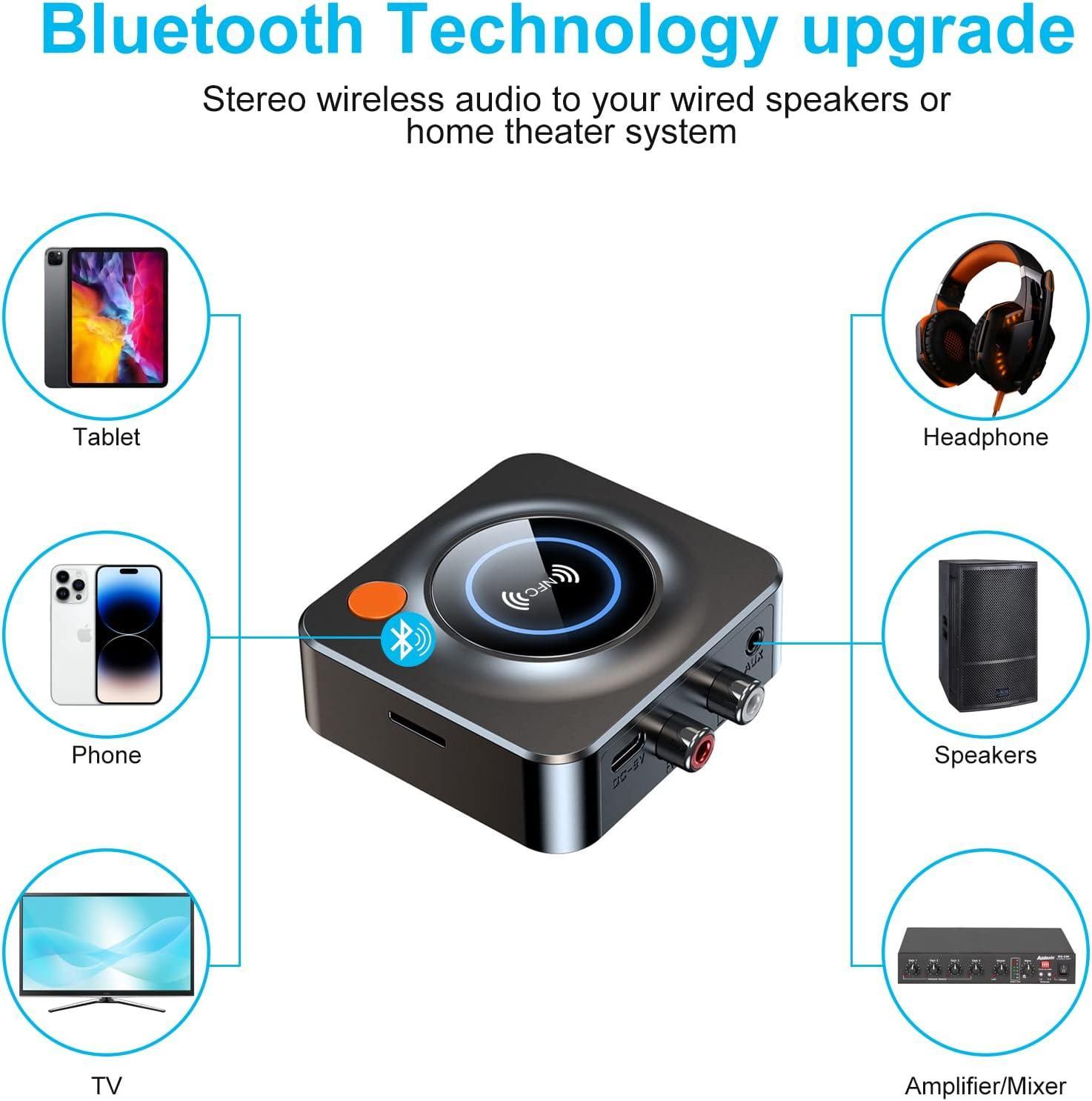 NÖRDIC Bluetooth 5.1 -vastaanotin, NFC, TF-korttipaikka, 3,5 mm AUX/RCA