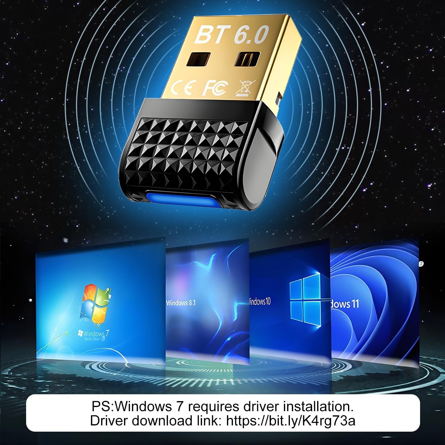 NÖRDIC Bluetooth 6.0 trådløs Bluetooth-dongle/mottaker, Plug and Play, Windows 11/10/8.1, for kontroller, hodetelefoner, tastatur, mus