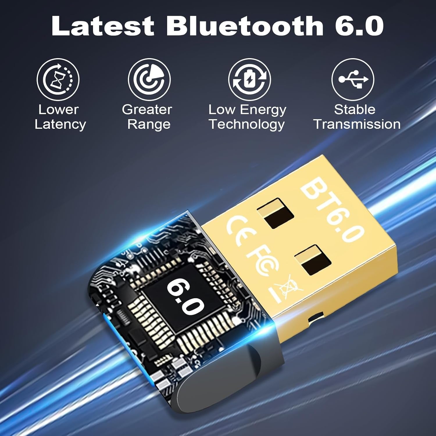 NÖRDIC Bluetooth 6.0 trådløs Bluetooth-dongle/mottaker, Plug and Play, Windows 11/10/8.1, for kontroller, hodetelefoner, tastatur, mus