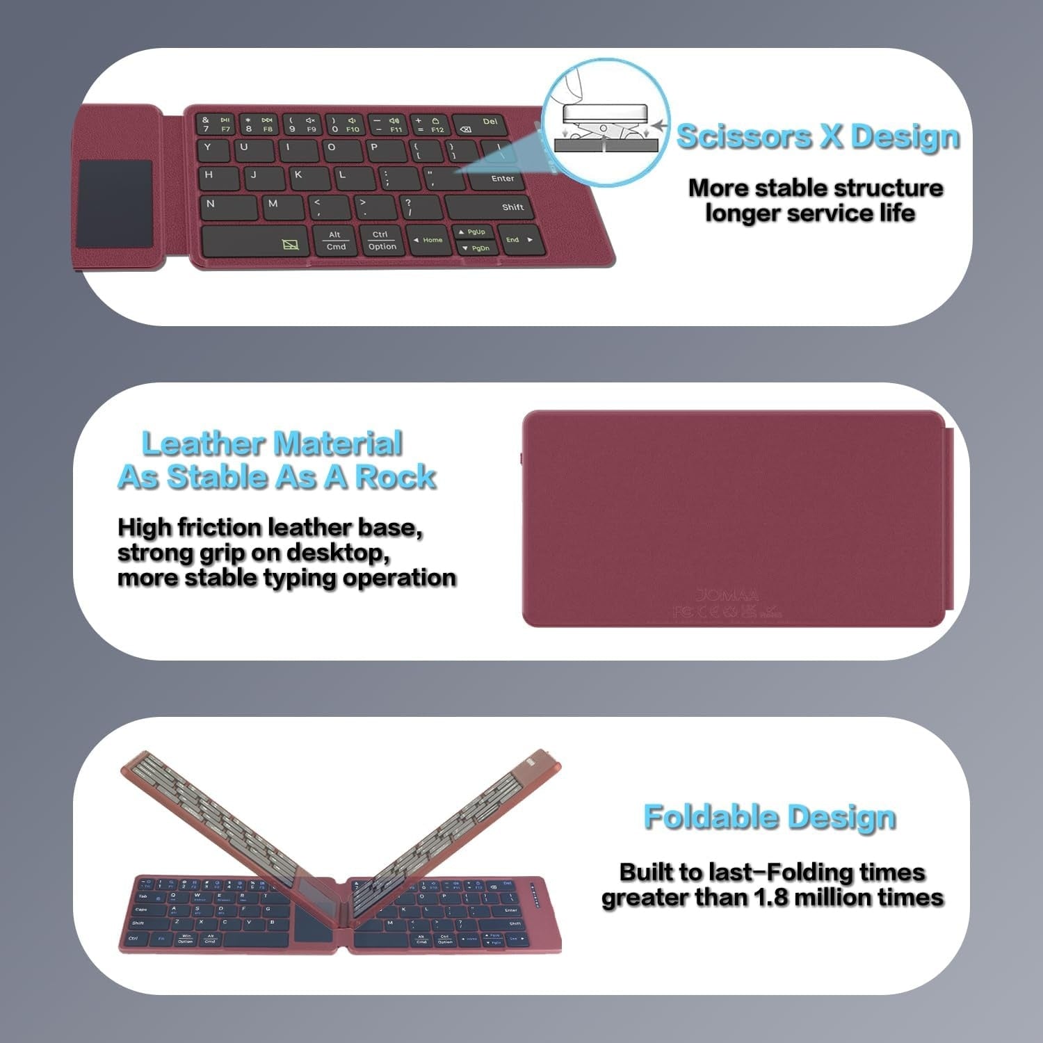 NÖRDIC Bluetooth-tastatur med touchpad, ultratynt og bærbart for Windows, Mac, iOS og Android, US-layout