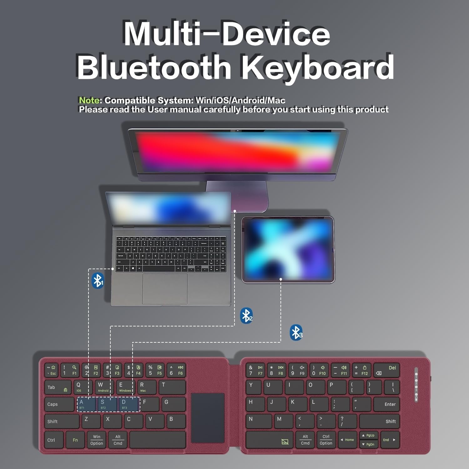 NÖRDIC Bluetooth-tastatur med touchpad, ultratynt og bærbart for Windows, Mac, iOS og Android, US-layout