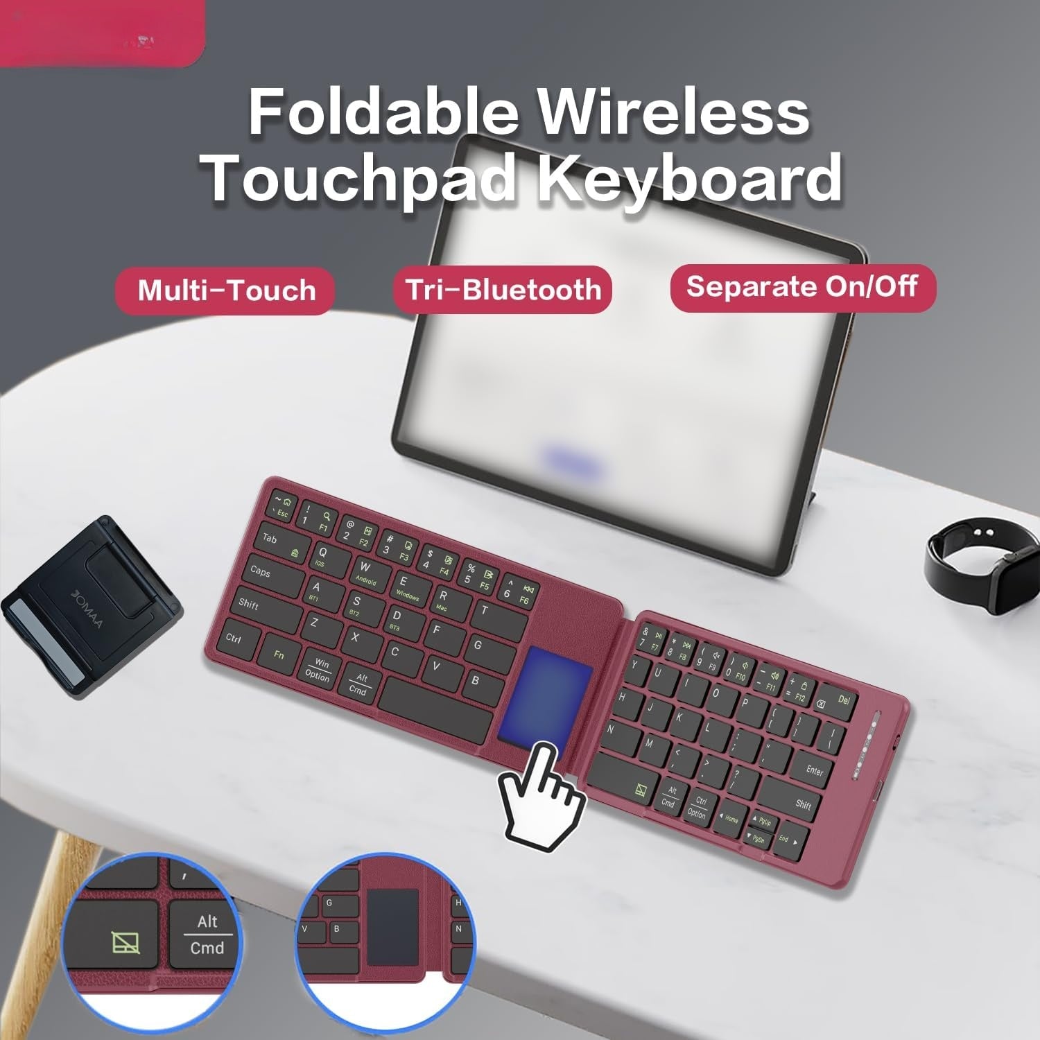 NÖRDIC Bluetooth-tastatur med touchpad, ultratynt og bærbart for Windows, Mac, iOS og Android, US-layout
