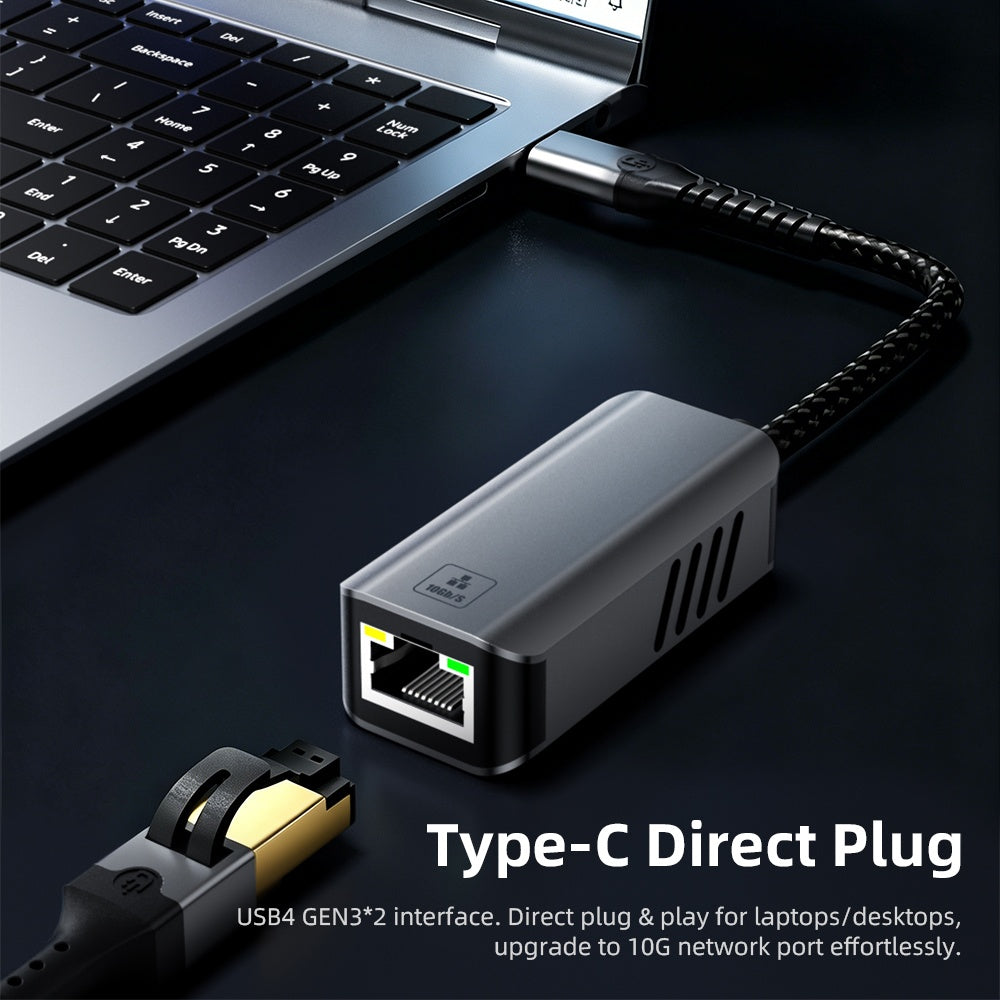 NÖRDIC USB-C til 10Gb Ethernet-adapter, 10GbE USB-C til Ethernet-adapter, kompatibel med USB4 og Thunderbolt 5/4/3, lav varmeutvikling og stillegående drift