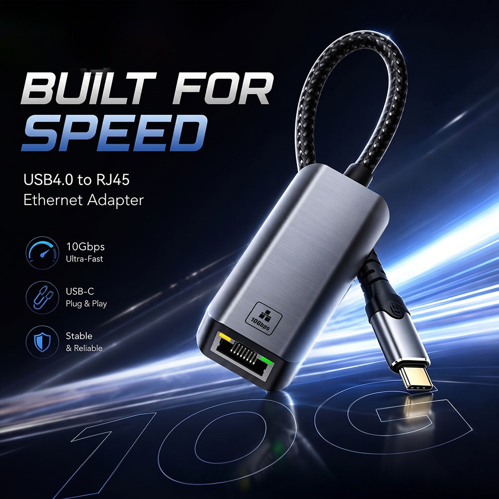 NÖRDIC USB-C til 10Gb Ethernet-adapter, 10GbE USB-C til Ethernet-adapter, kompatibel med USB4 og Thunderbolt 5/4/3, lav varmeutvikling og stillegående drift