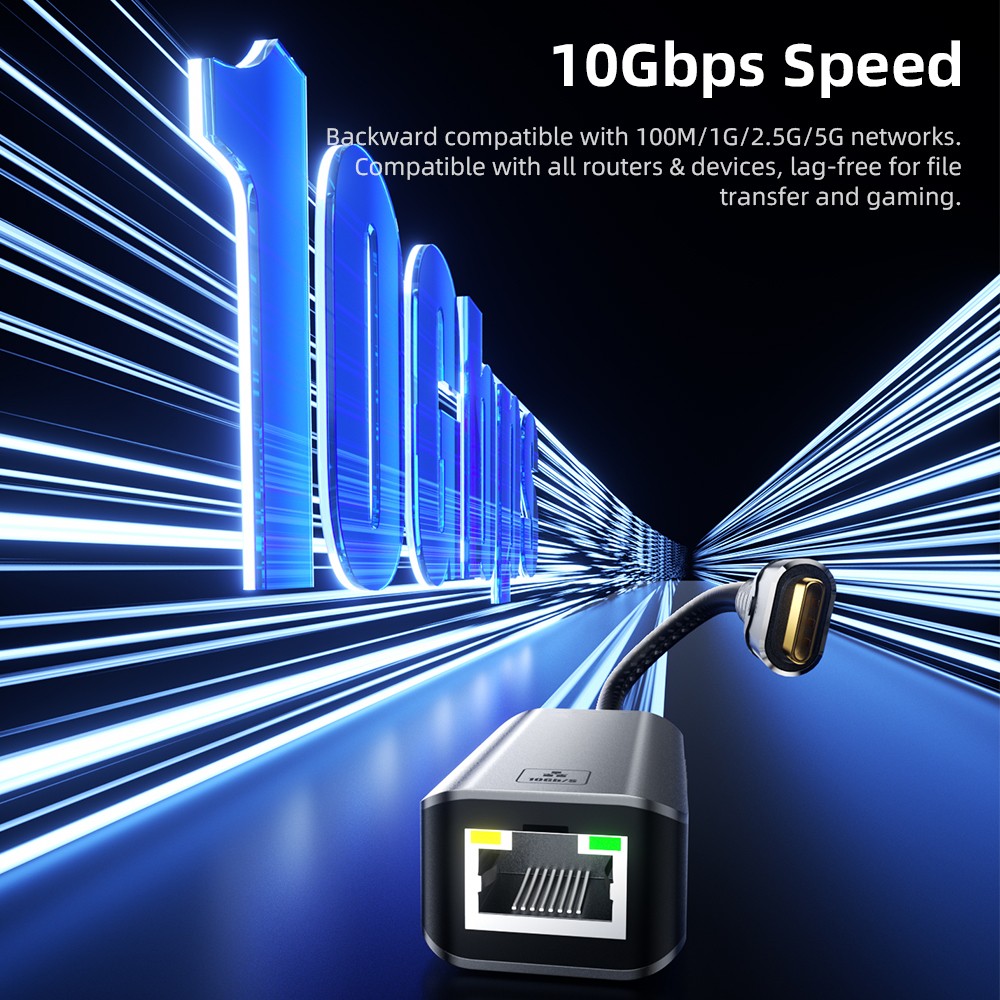 NÖRDIC USB-C til 10Gb Ethernet-adapter, 10GbE USB-C til Ethernet-adapter, kompatibel med USB4 og Thunderbolt 5/4/3, lav varmeutvikling og stillegående drift