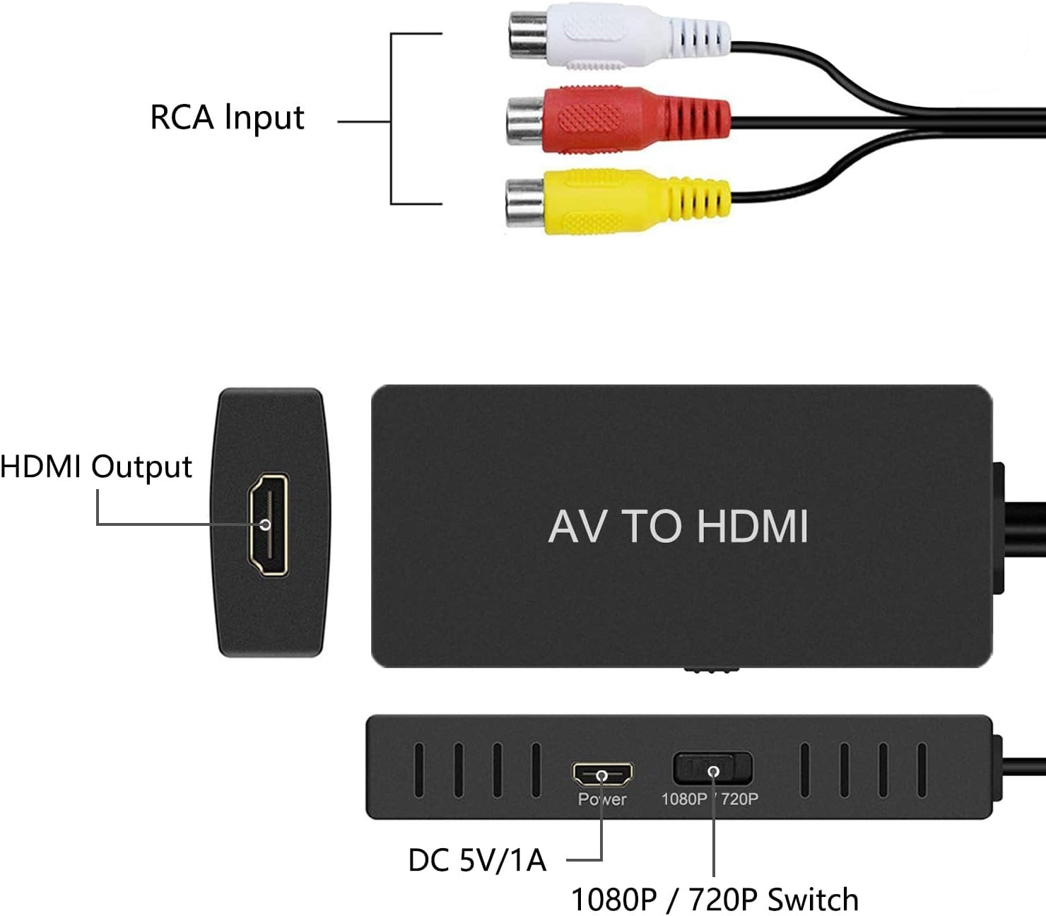 NÖRDIC Composite Video av HDMI-adapteren 3xrca og CVBS Converter 1080p i 60Hz 1M
