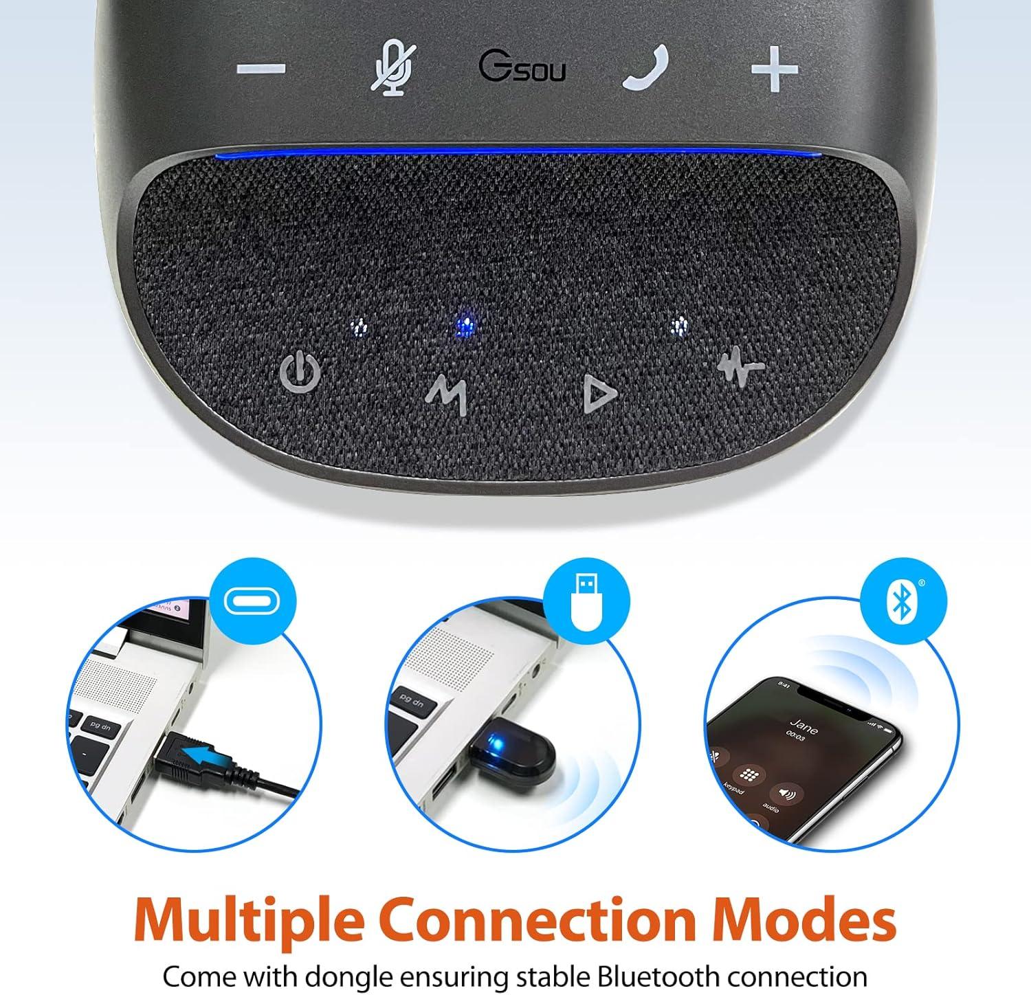 NÖRDIC Konferansehøyttaler med Bluetooth USB-adapter og 4 mikrofoner for PC, Støydemping