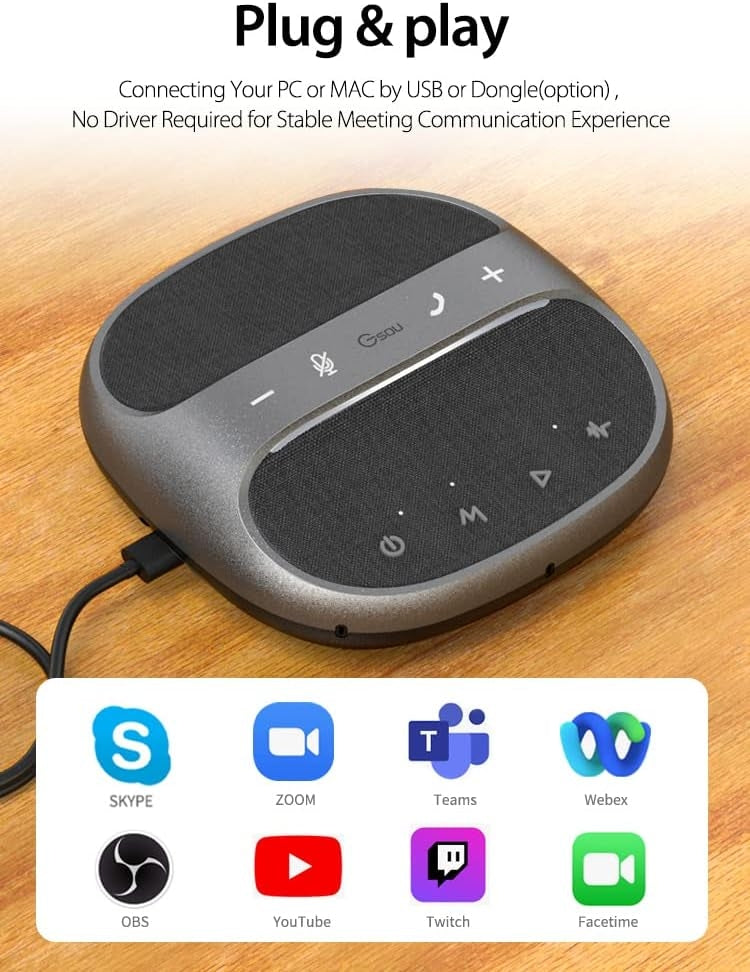 NÖRDIC Konferansehøyttaler med Bluetooth USB-adapter og 4 mikrofoner for PC, Støydemping