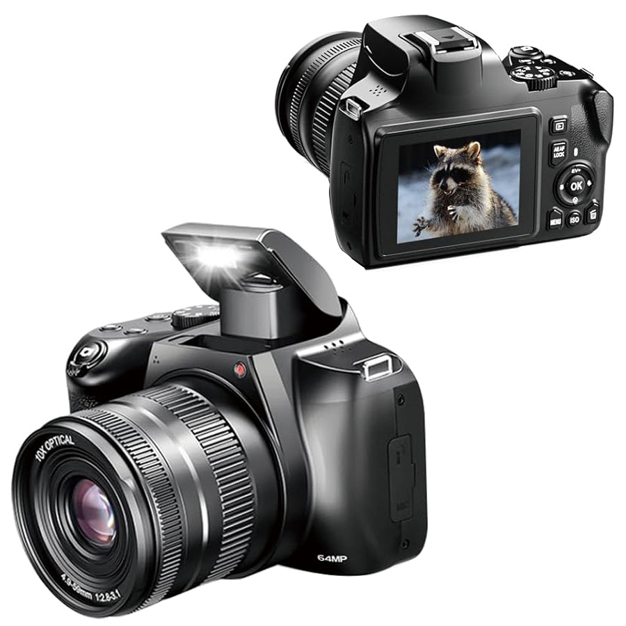 NÖRDIC Digitalkamera 4K 64 MP med WiFi, 10× optisk zoom, vloggekamera for YouTube, autofokus, kompakt kamera