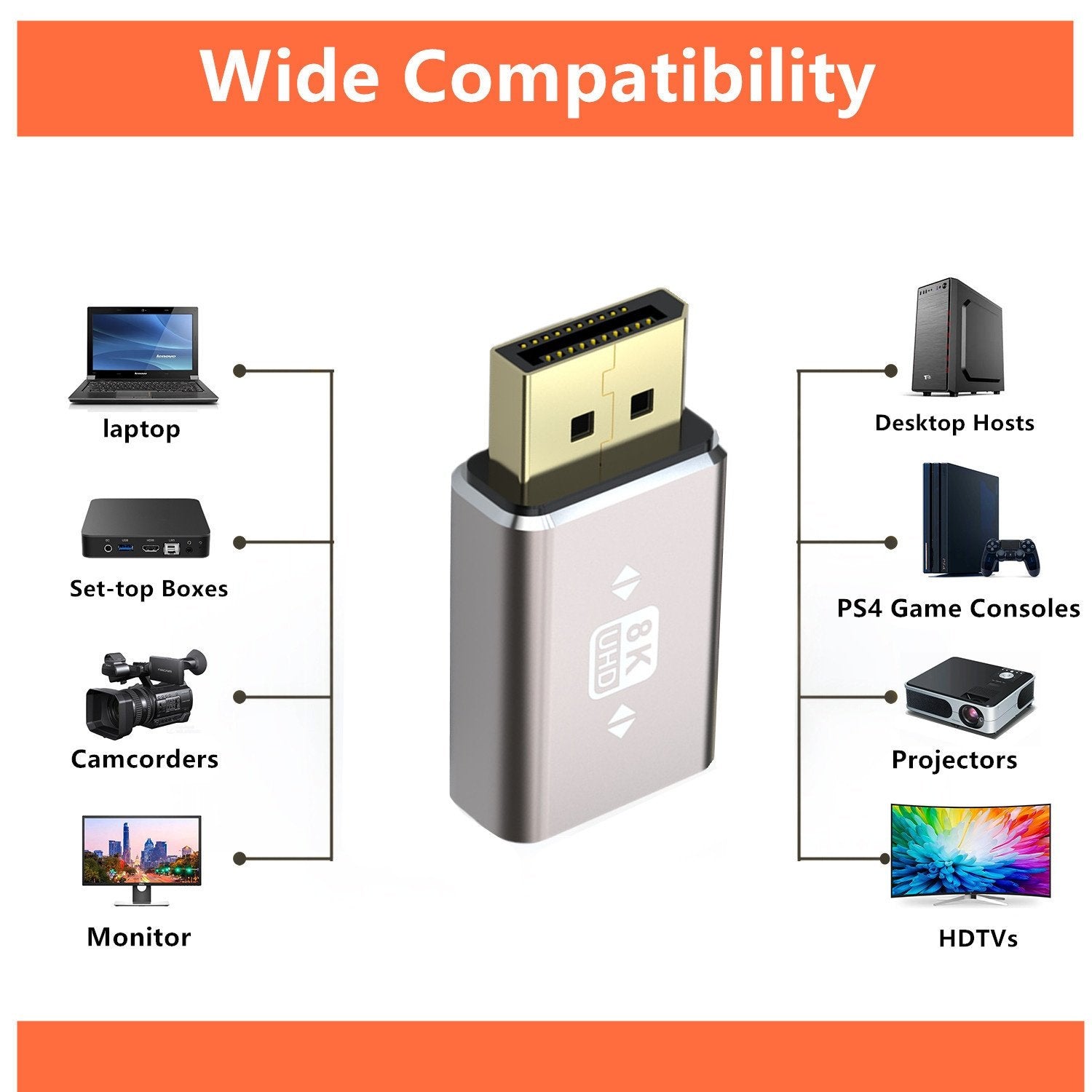 NÖRDIC Displayport-adapter hann til hunn 8K60Hz 4K144/120/60Hz