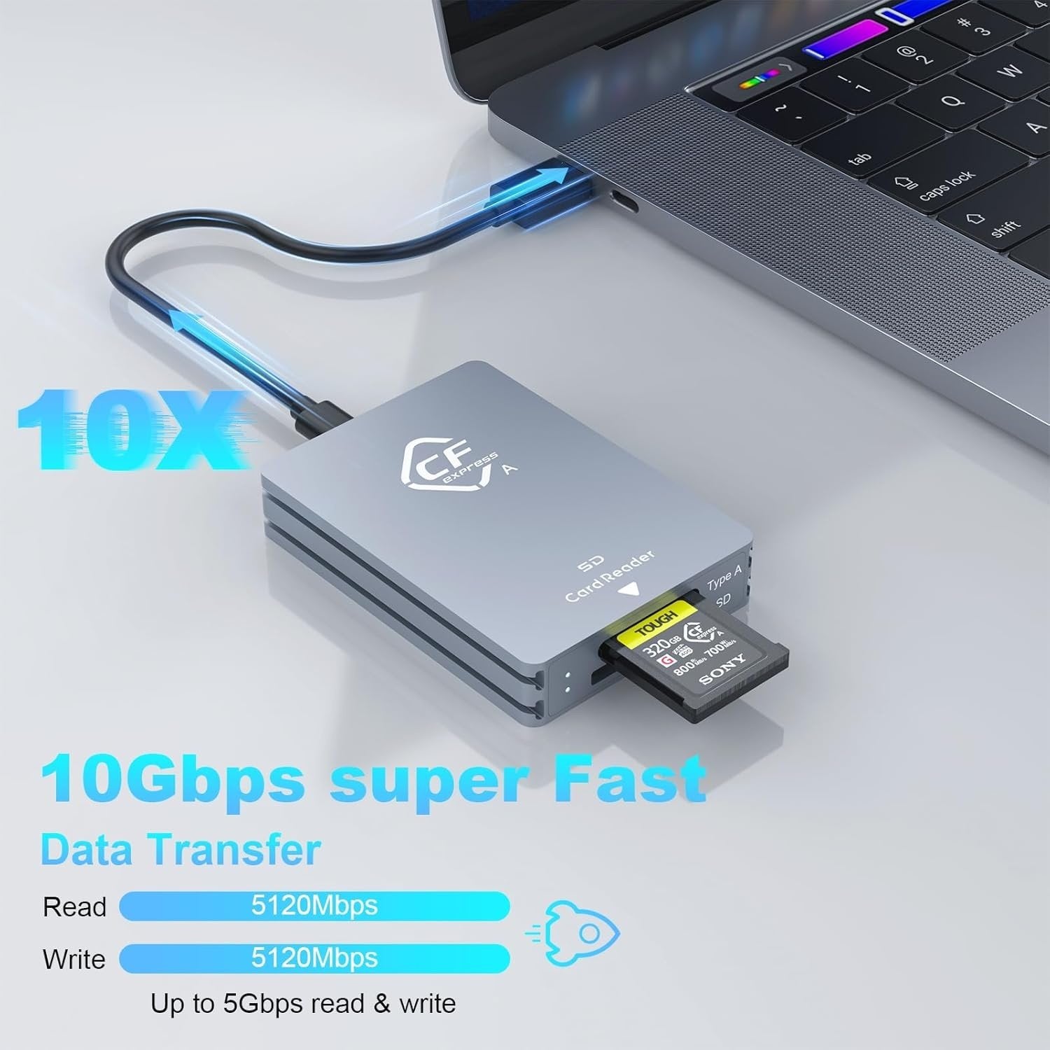 NÖRDIC Dual-Slot CFexpress Type A og SD-kortleser, USB 3.2 Gen 2 10Gbps Windows/Mac/Linux/Android