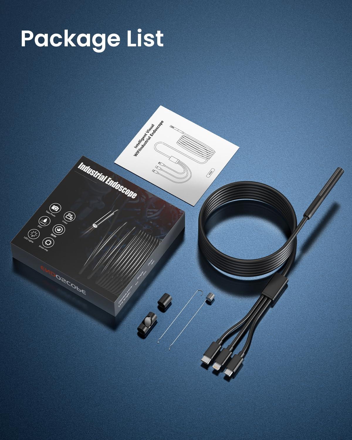 NÖRDIC Endoskopkamera for mobiltelefon med lys, 1080P HD, 8 LED-lys, vanntett IP67, krever ikke WiFi, Android og iOS