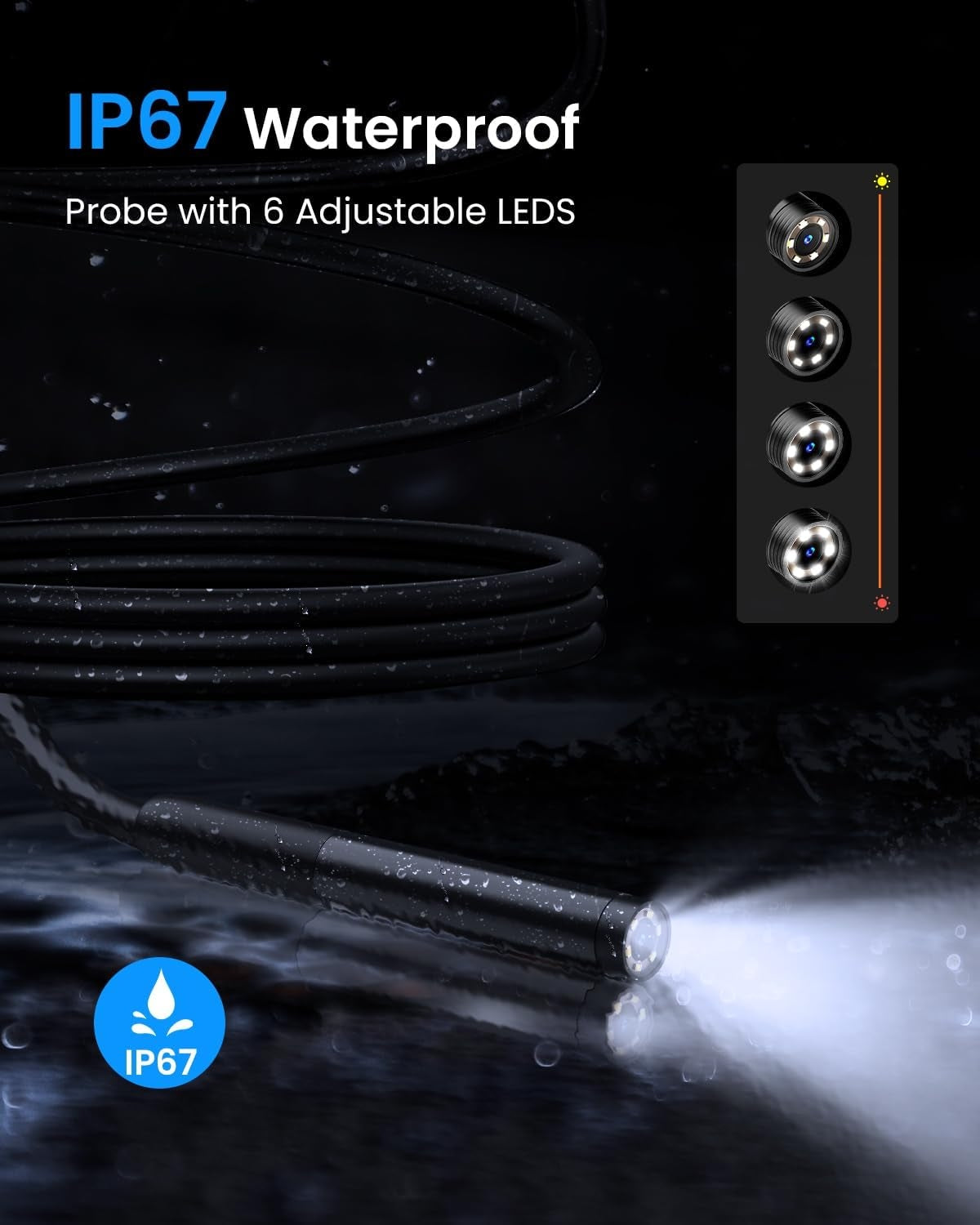 NÖRDIC Endoskopkamera for mobiltelefon med lys, 1080P HD, 8 LED-lys, vanntett IP67, krever ikke WiFi, Android og iOS