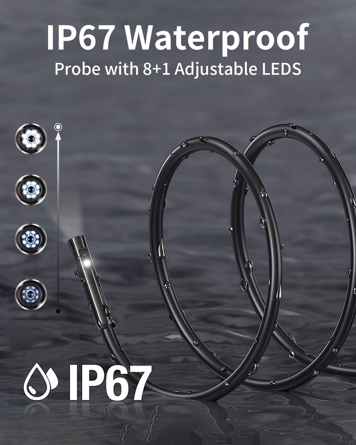 NÖRDIC Endoskopkamera med doble linser for mobiltelefon med lys, 1080P HD, 8 LED-lys, vanntett IP67, krever ikke WiFi, Android og iOS