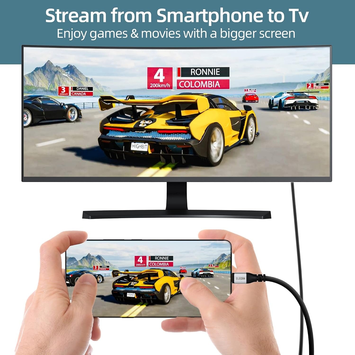 NÖRDIC Fiber AOC 10m USB-C til HDMI 2.1-kabel, 8K@60Hz, 4K@120Hz, 48Gbps, HDR, kompatibel med Thunderbolt 3 og 4
