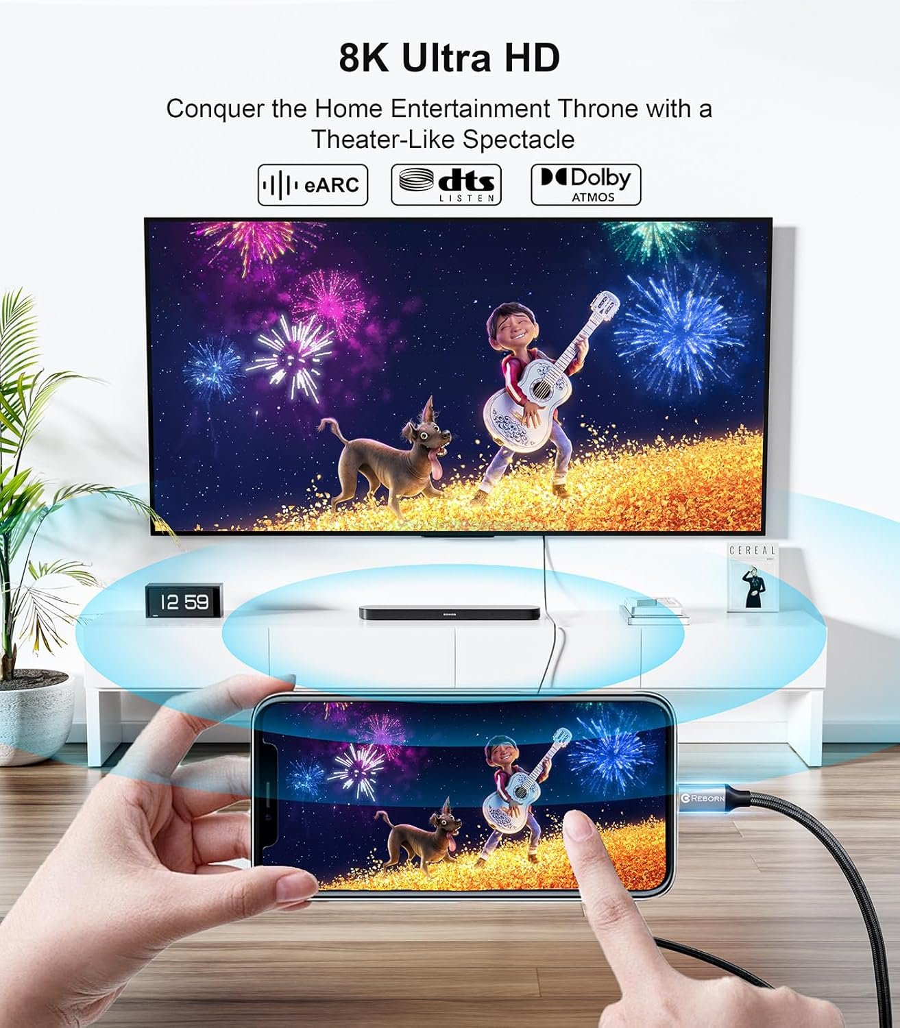 NÖRDIC Fiber AOC 10m USB-C til HDMI 2.1-kabel, 8K@60Hz, 4K@120Hz, 48Gbps, HDR, kompatibel med Thunderbolt 3 og 4