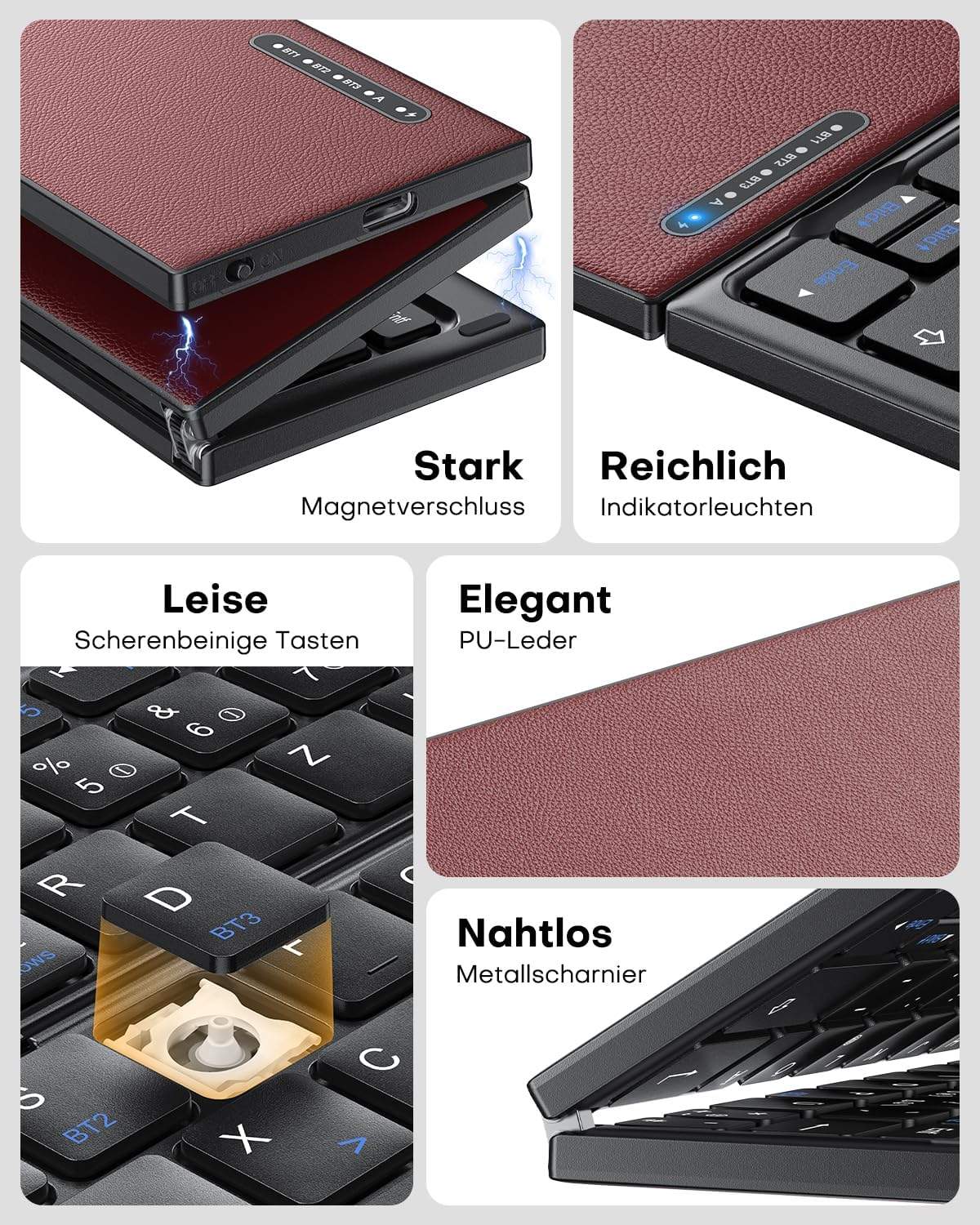 NÖRDIC sammenleggbart Bluetooth-tastatur med touchpad for iOS, Android, Windows, laptop, PC, nettbrett og smarttelefon, US-layout