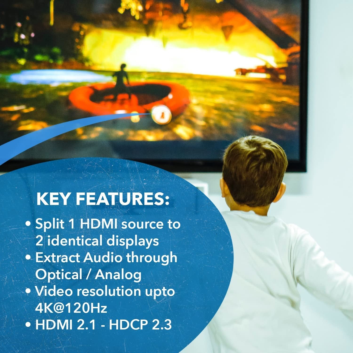 NÖRDIC 8K HDMI 2.1 Splitter 1 til 2 & Extractor Optical SPDIF & Stereo HDR EDID Dolby Atmos, True HD, Digital Plus, DTS-HD Master