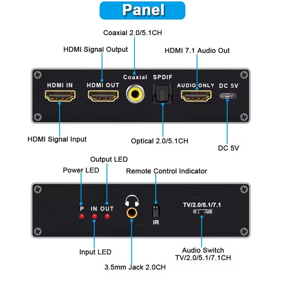 NÖRDIC HDMI 2.1 Extractor 8K 60Hz 4K 120Hz, 7.1 HDMI-lyd, S/PDIF, Koaksial, AUX