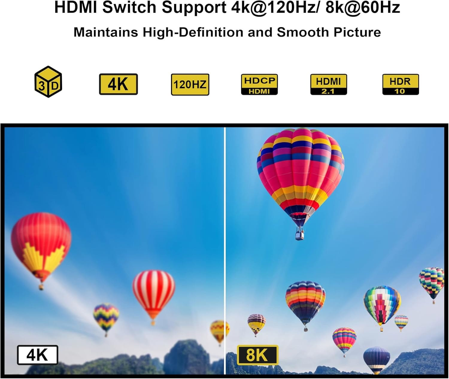 NÖRDIC HDMI 2.1-svitsj 4 til 1 8K60Hz 4K144Hz 48Gbps
