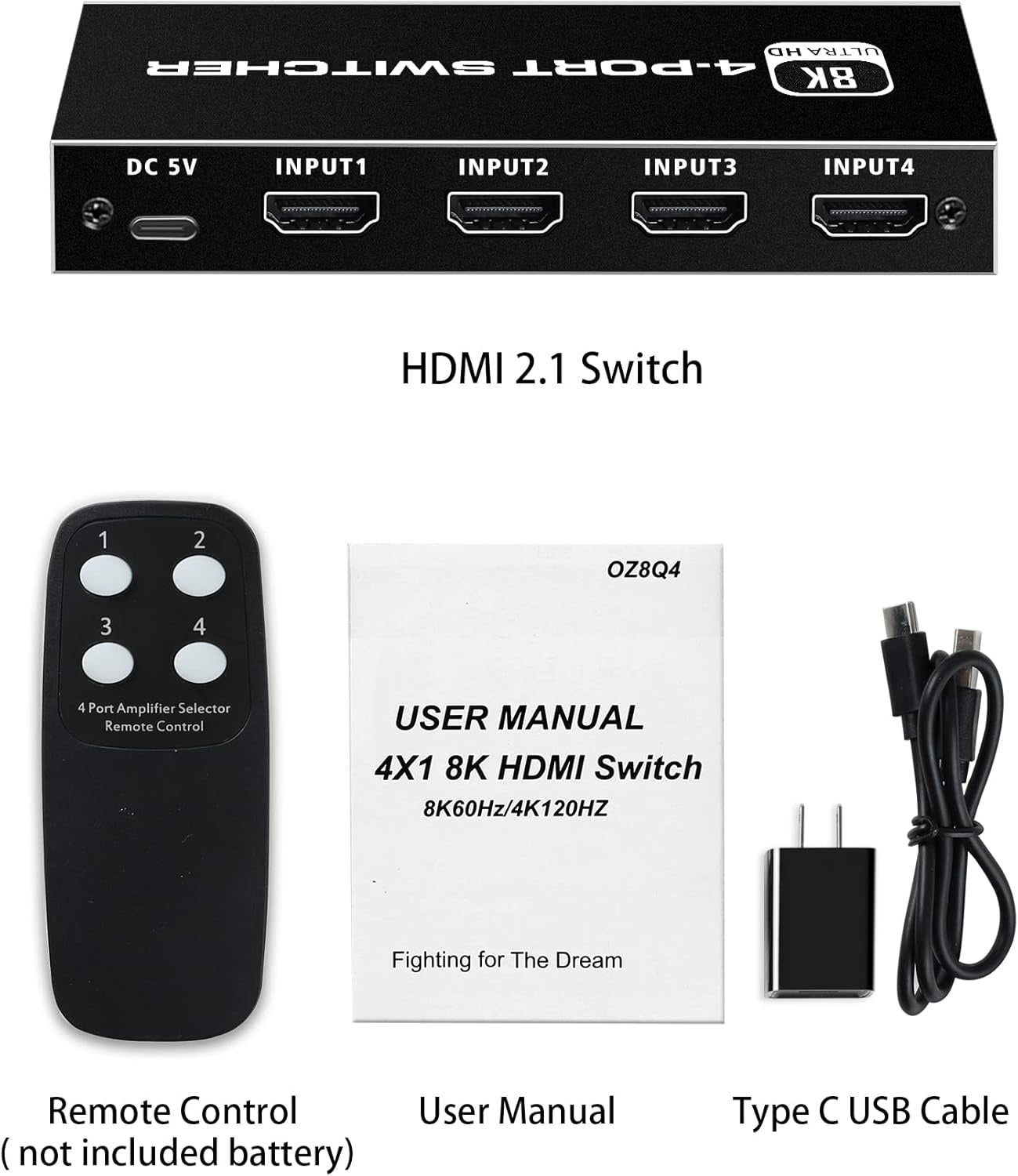 NÖRDIC HDMI 2.1-svitsj 4 til 1 8K60Hz 4K144Hz 48Gbps