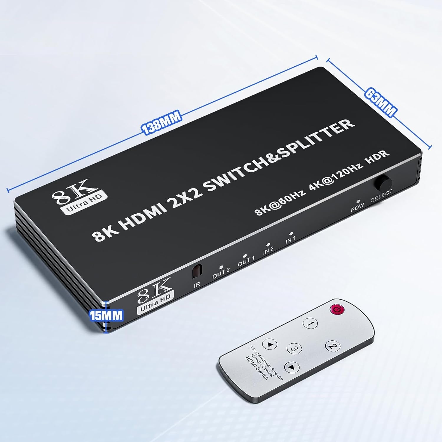 NÖRDIC HDMI 2.1-svitsj og splitter 2x2 8K60Hz 4K120Hz HDR HDCP2.3