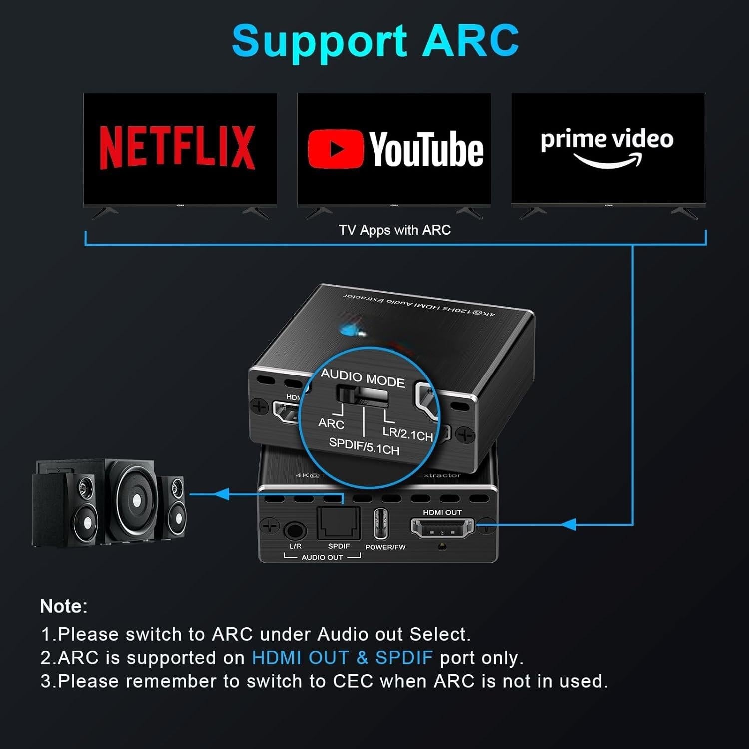 NÖRDIC HDMI 2.1 bryter og extractor 8K60Hz 4K120Hz ARC EDID, S/PDIF og AUX extractor