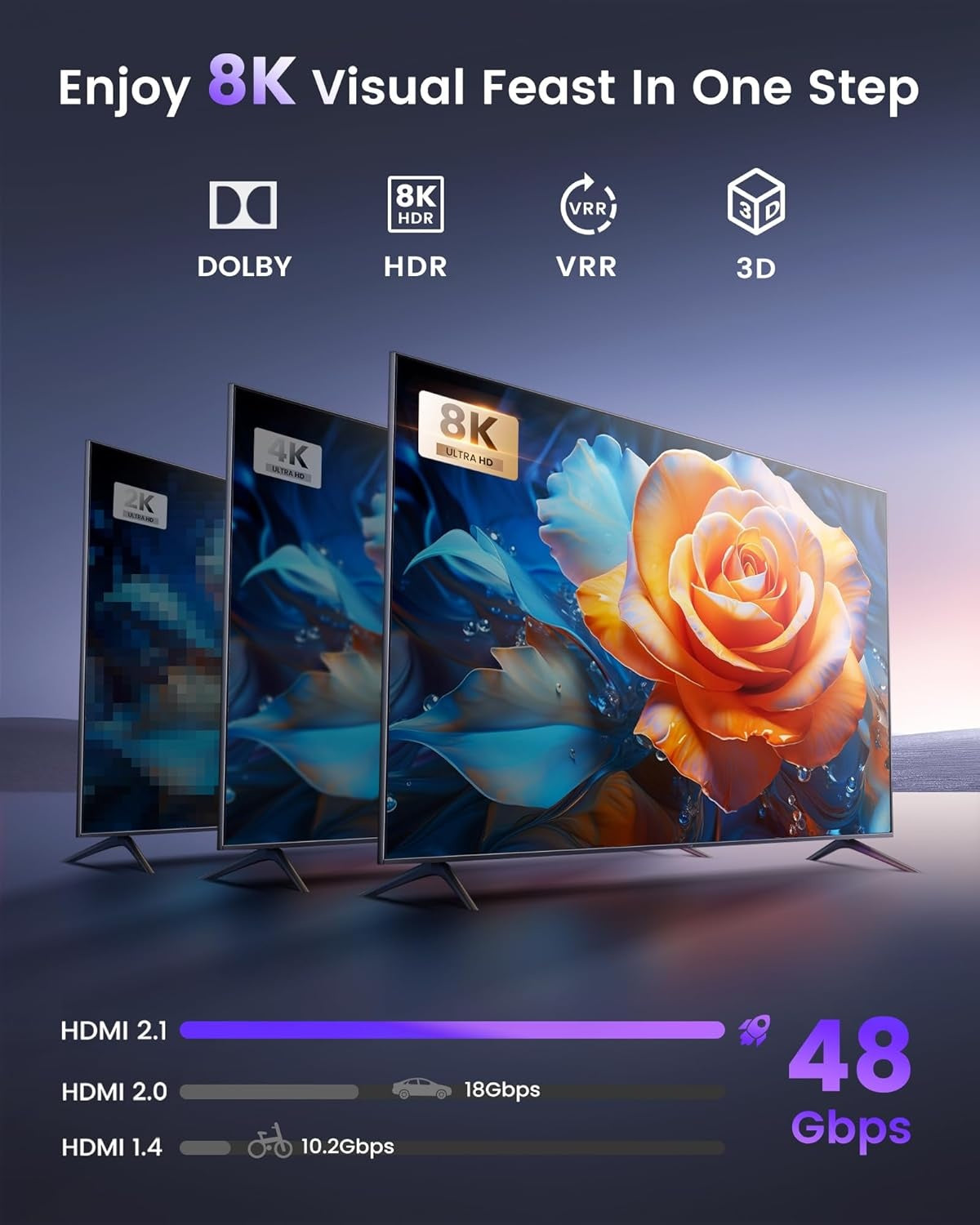 NÖRDIC HDMI 2 til 1-svitsj 8K60Hz 4K@120Hz med fjernkontroll, aluminium