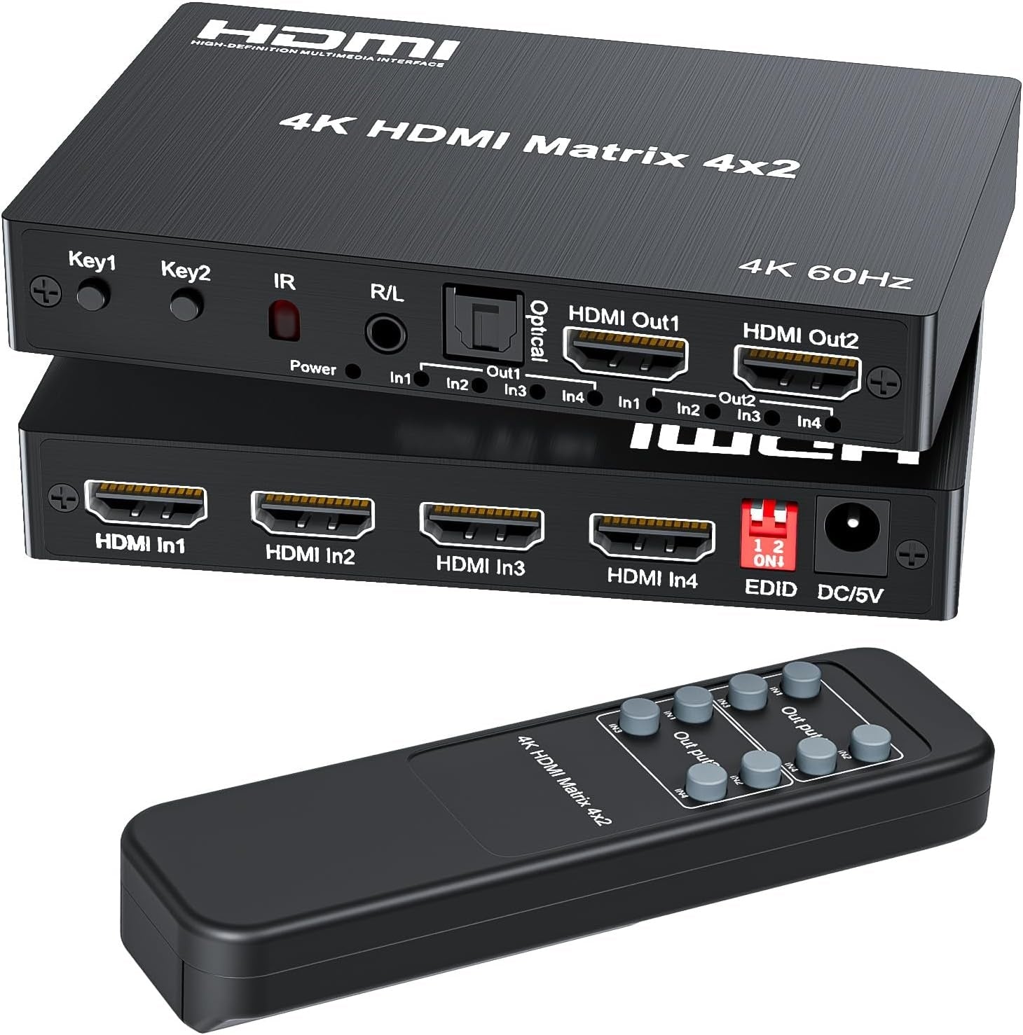 NÖRDIC HDMI 4K 60Hz Matrix switch 4x2 3D Video Toslink Stereo EDID