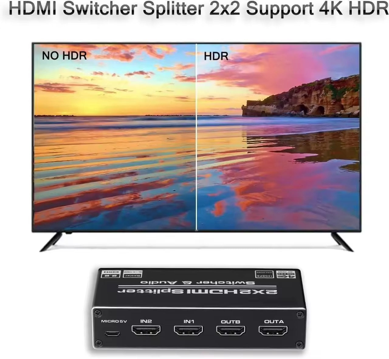 NÖRDIC HDMI 4K 60Hz Switch-Splitter 2x2 Audio SPDIF/Stereo med fjernkontroll