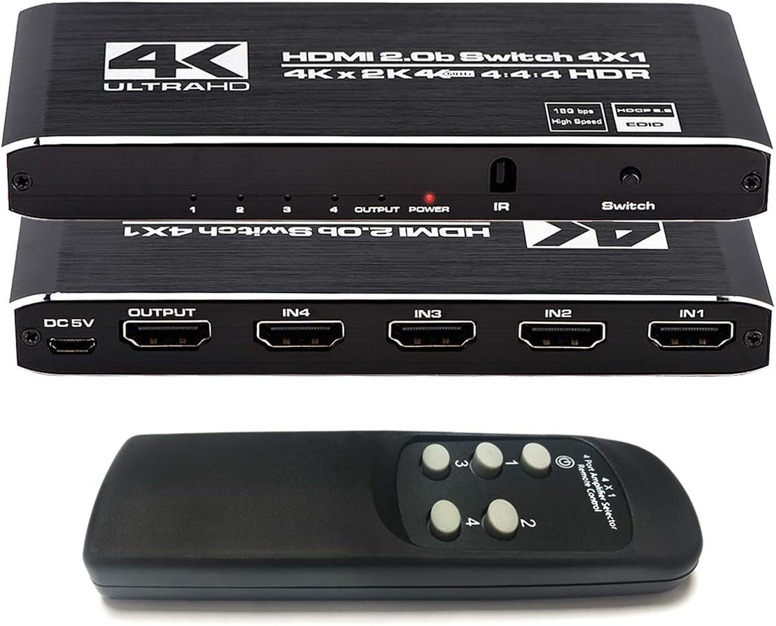 NÖRDIC HDMI 2.0 4x1-svitsj 4K60Hz med fjernkontroll