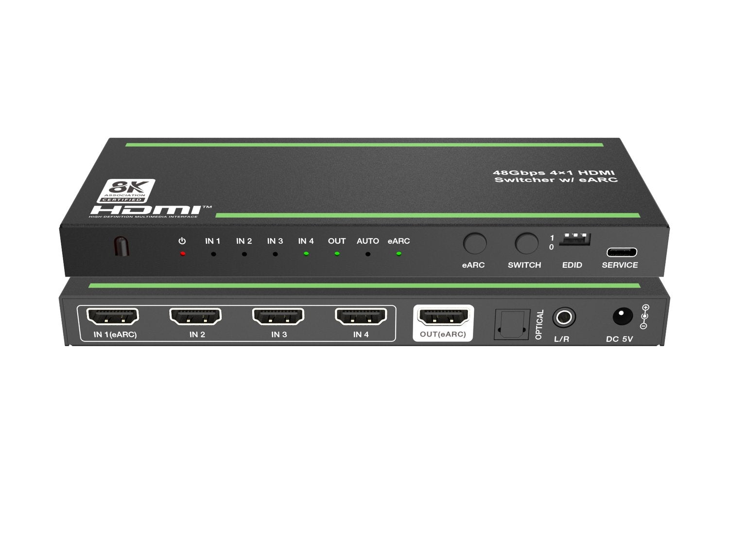 NÖRDIC 8K HDMI 2.1 eARC/ARC Switch og Extractor 4 til 1 Optisk SPDIF & Stereo CEC HDR Dolby Atmos, True HD, Digital Plus, DTS-HD Master