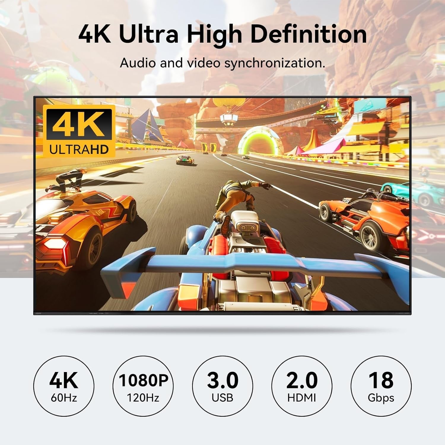 NÖRDIC HDMI KVM-bryter 4 datamaskiner 1 skjerm 4K 60Hz 1080p 120Hz 4xUSB-enheter
