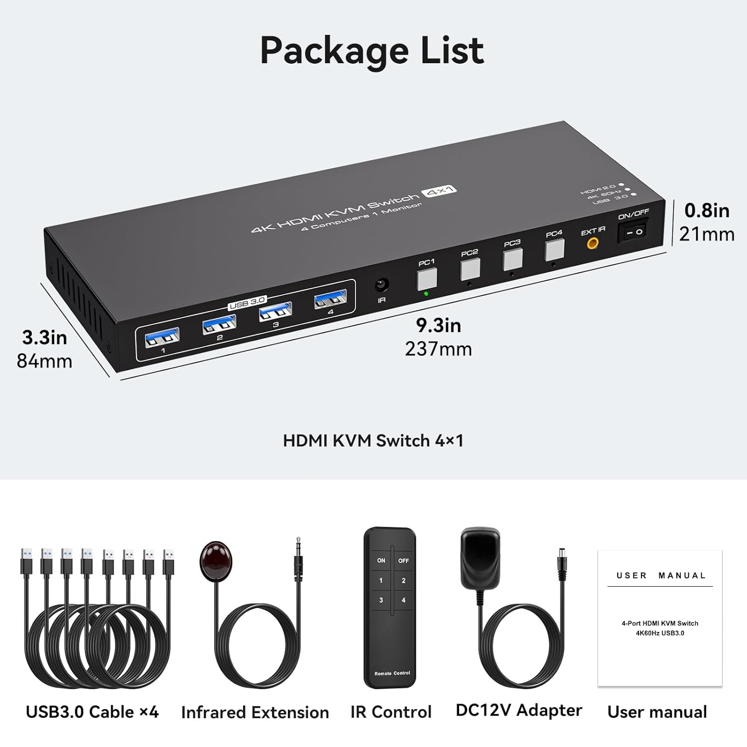 NÖRDIC HDMI KVM-bryter 4 datamaskiner 1 skjerm 4K 60Hz 1080p 120Hz 4xUSB-enheter