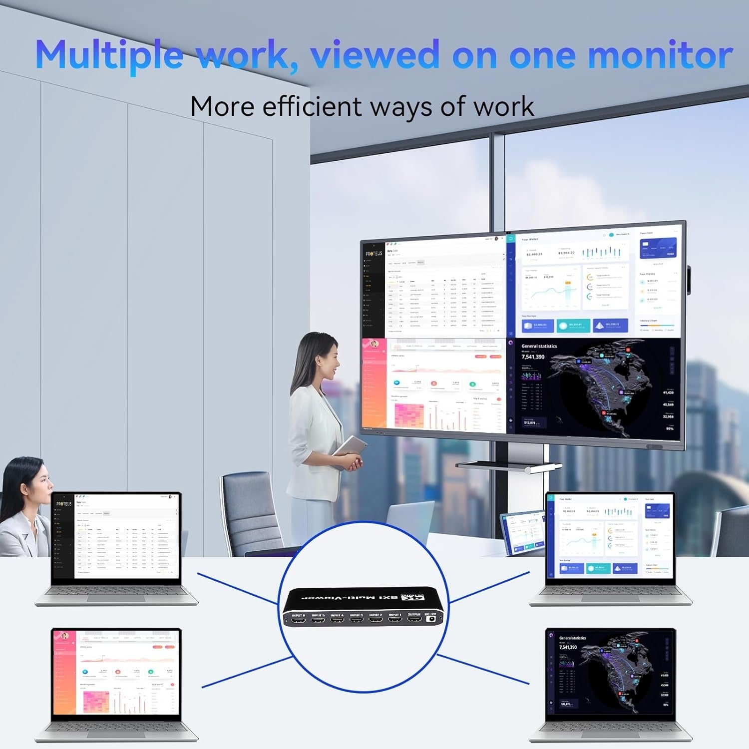 NÖRDIC HDMI Multi-Viewer 6 in 1 Out Sømløs Switcher 1080P HDMI HUB-switch for flere innganger, splitter for flere skjermer