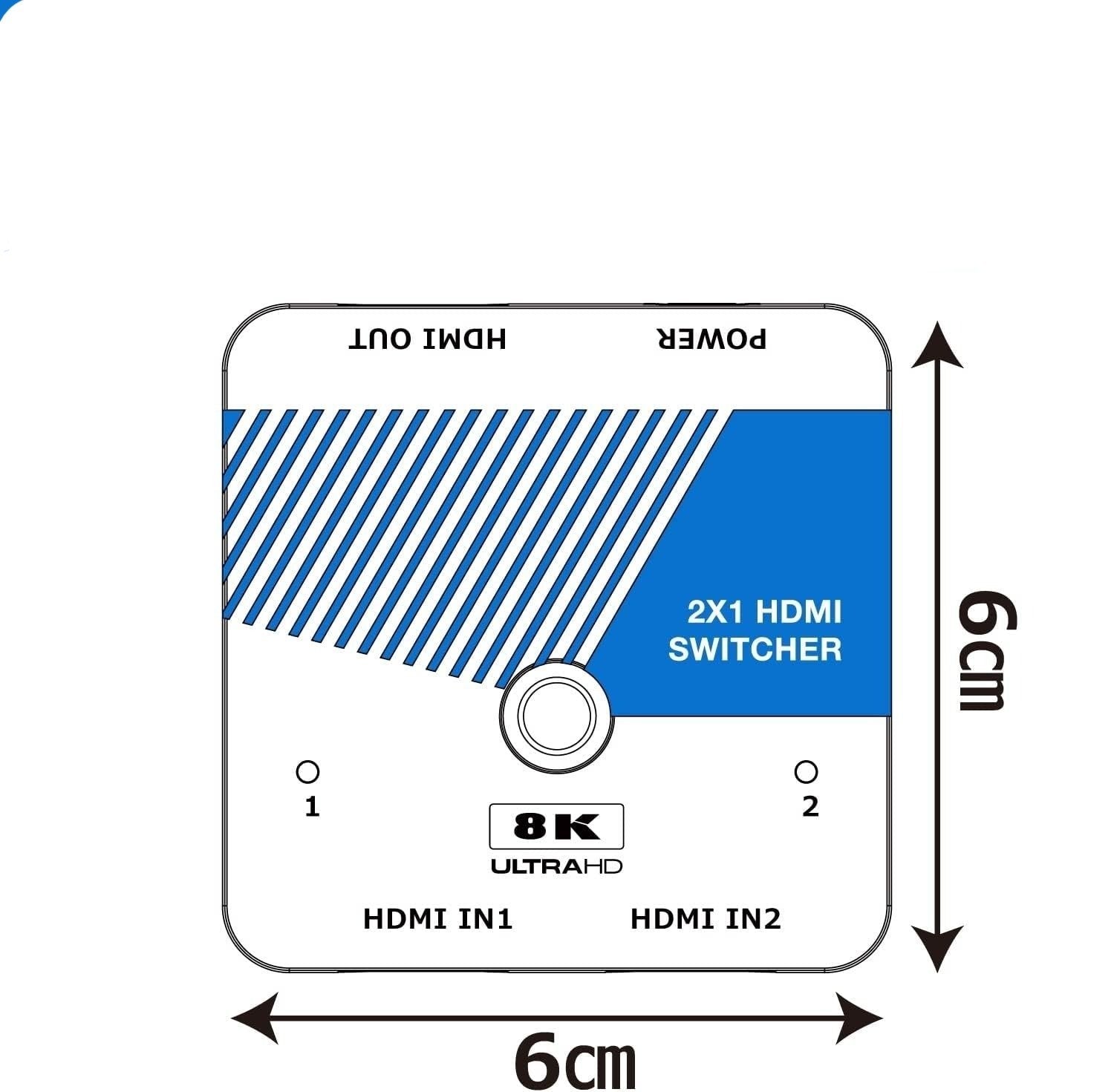 NÖRDIC HDMI 2.1 Switch 2 til 1 8K60Hz 4K120Hz CEC HDR Dolby Atmos, True HD, Digital Plus, DTS-HD Master