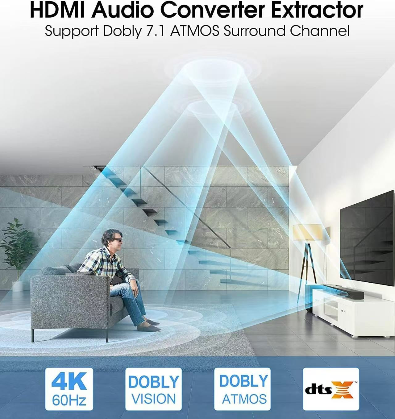 NÖRDIC HDMI Switch 4 til 1 med 7.1 lydekstraktor ARC SPDIF stereo 3,5 mm lyd 4K60hz EDID HDCP2.2 3D HDR10 18Gbps