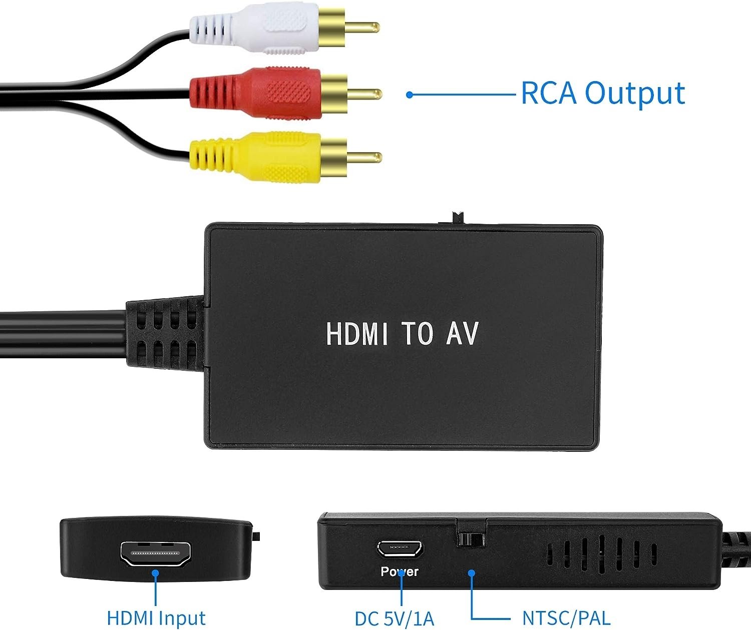 NÖRDIC HDMI til 3xrca CVBS kompositt videoadapter med lyd, oppløsning på opptil 1080p 1M