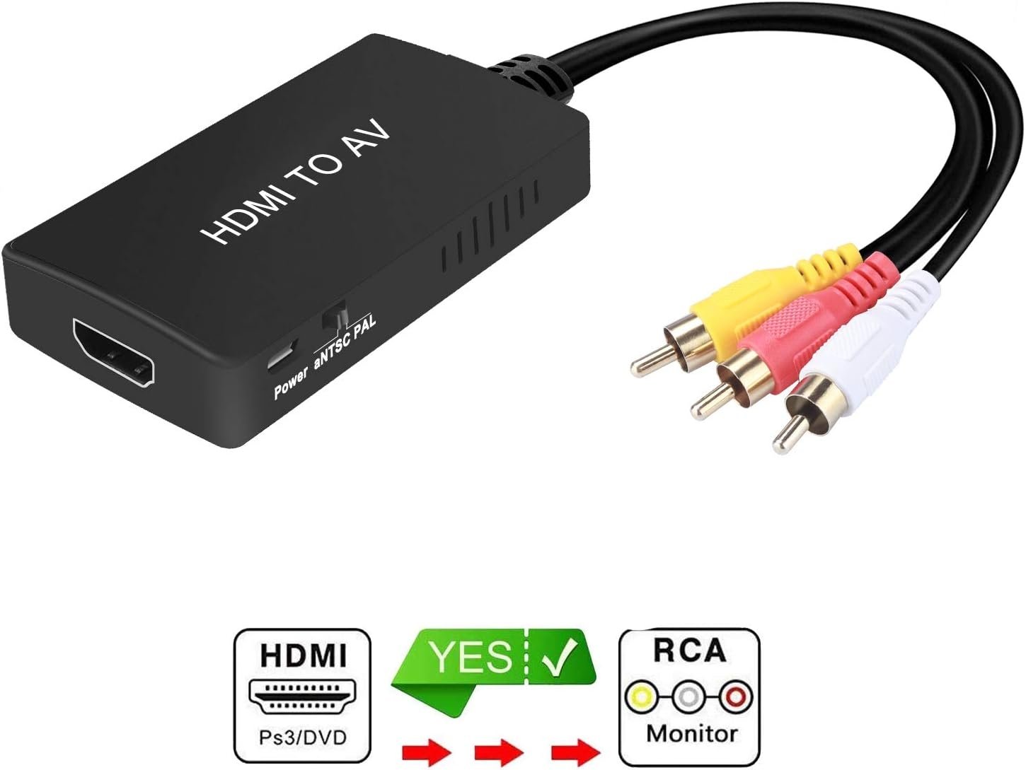 NÖRDIC HDMI til 3xrca CVBS kompositt videoadapter med lyd, oppløsning på opptil 1080p 1M