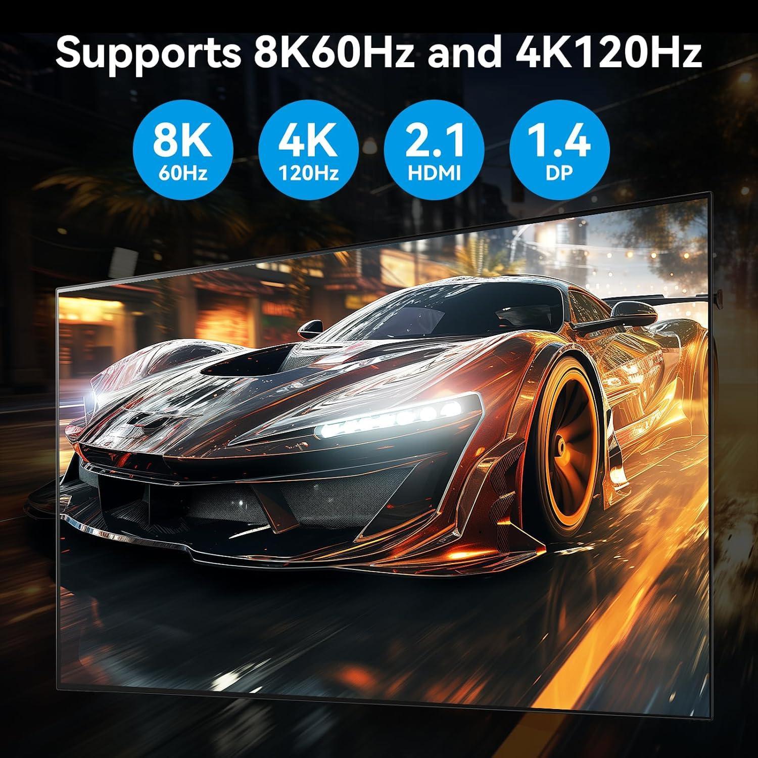 NÖRDIC KVM-switch 2 PC 3 skjermer 8K60Hz 4K144Hz Trippel skjerm 2xDP 1xHDMI 4xUSB 3.0 porter