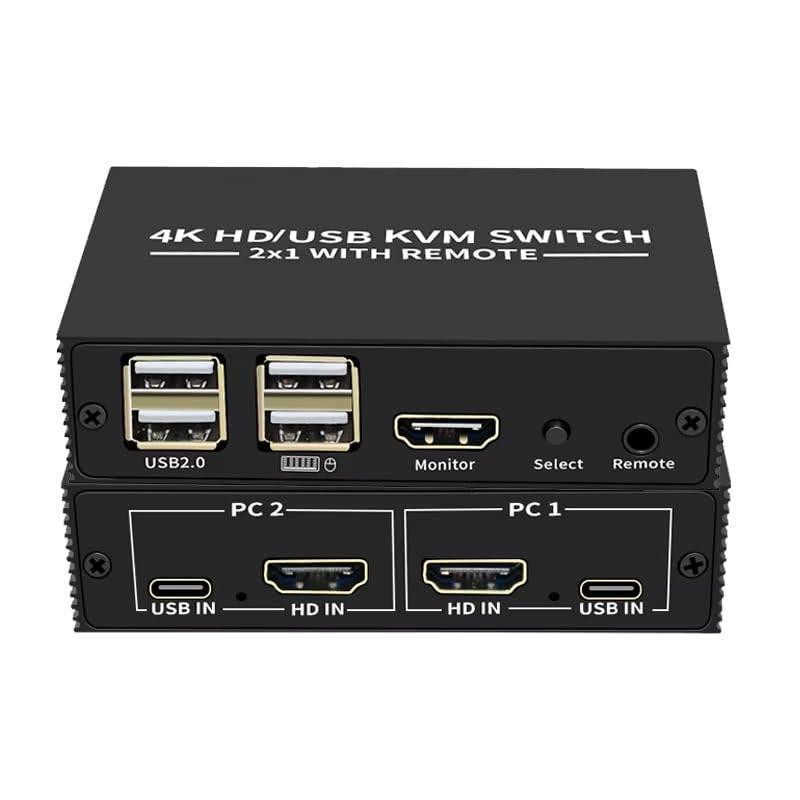 NÖRDIC KVM Switch 2 PC to 1 HDMI 2.0 and 4xUSB for Xbox, PS5, Laptop