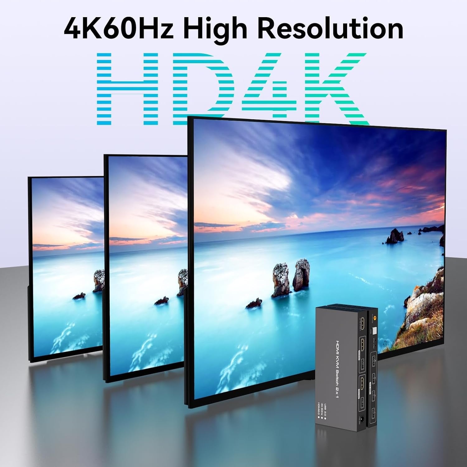 NÖRDIC KVM-switch 2 til 1 HDMI 2.0 4K60Hz for PC, Xbox, PS5 og bærbar PC med 4×USB 3.0-porter
