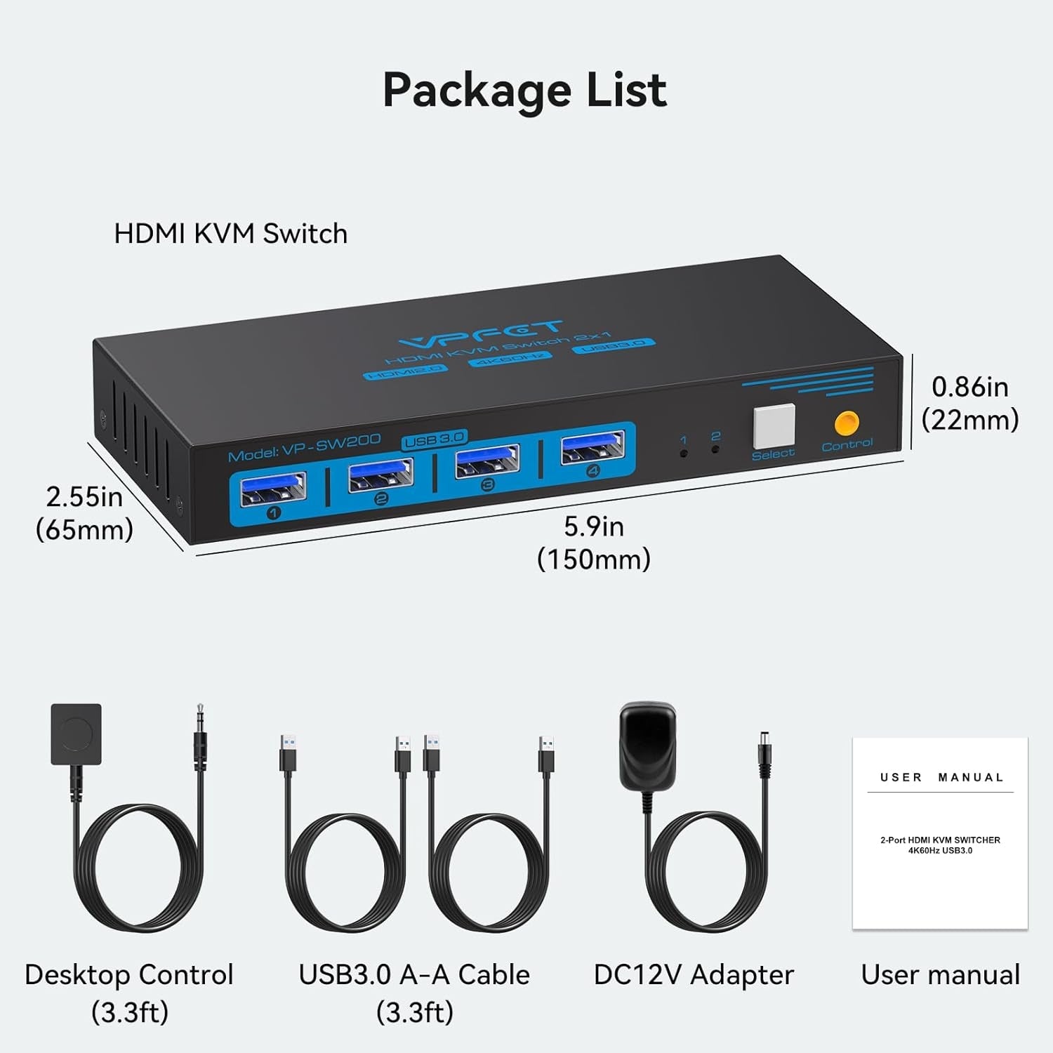 NÖRDIC KVM-switch 2 til 1 HDMI 2.0 4K60Hz for PC, Xbox, PS5 og bærbar PC med 4×USB 3.0-porter