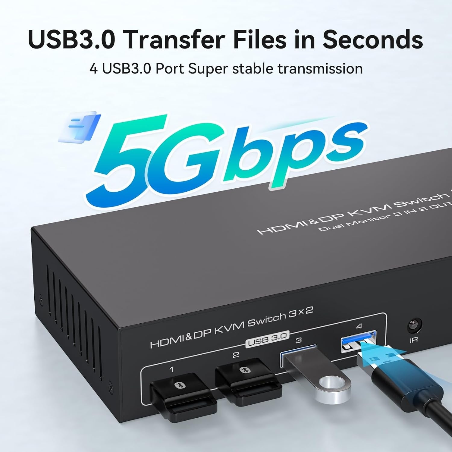 NÖRDIC KVM-svitsj 3 til 2 8K60Hz DP 1.4 HDMI 2.0 KVM USB 3.0