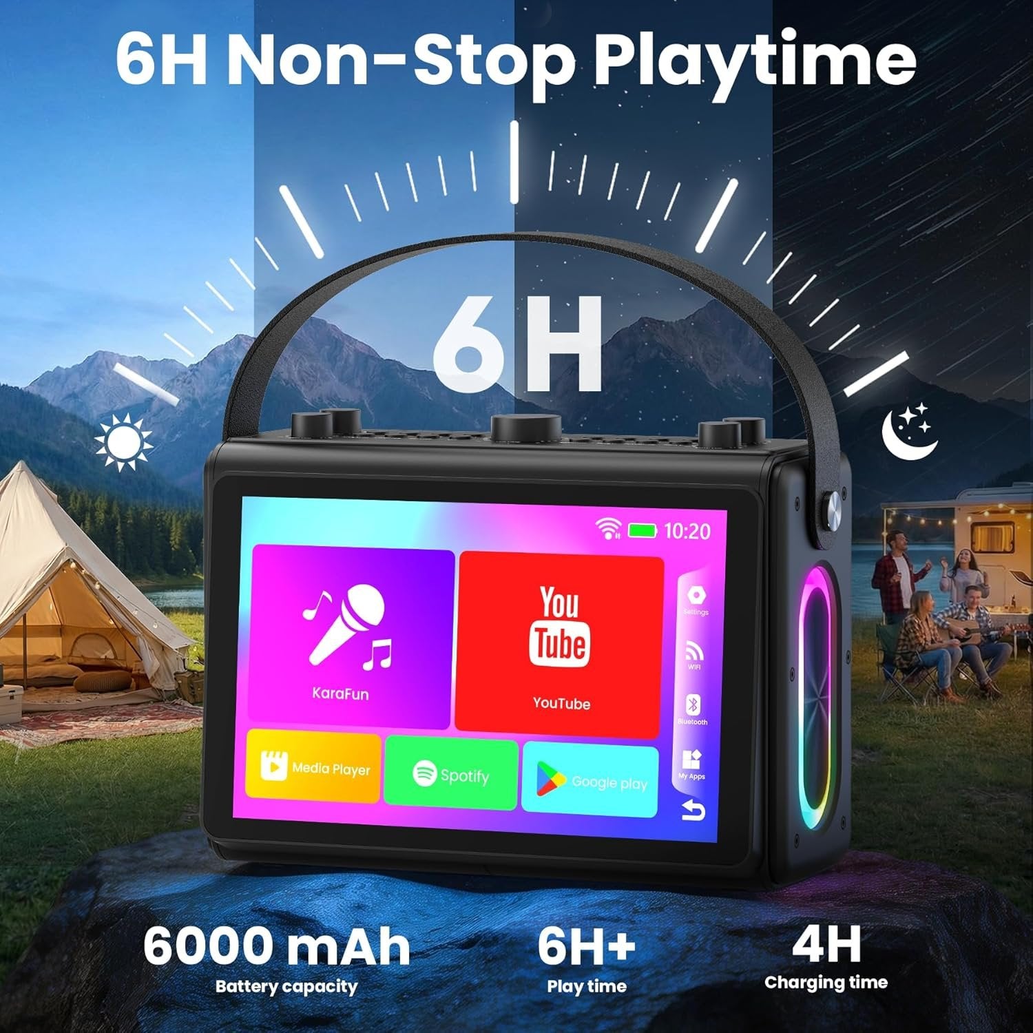 NÖRDIC Karaoke-maskin, innebygd 10,1" HD-teksts-skjerm, støtter WiFi, Bluetooth, HDMI, USB og MicroSD, med 2 trådløse mikrofoner til hjemmefest