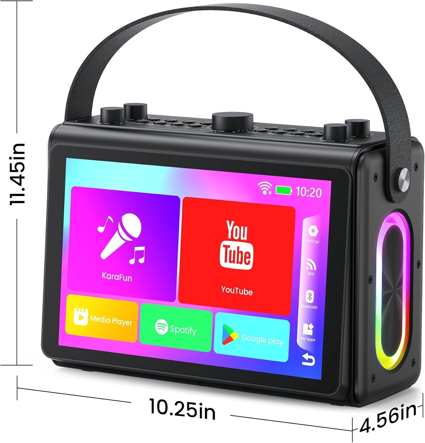 NÖRDIC Karaoke-maskin, innebygd 10,1" HD-teksts-skjerm, støtter WiFi, Bluetooth, HDMI, USB og MicroSD, med 2 trådløse mikrofoner til hjemmefest