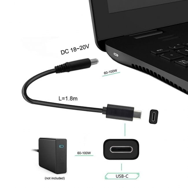 NÖRDIC Ladekabel for bærbar PC USB-C til DC 5,5x2,5 mm 65 W PD 1,5 m