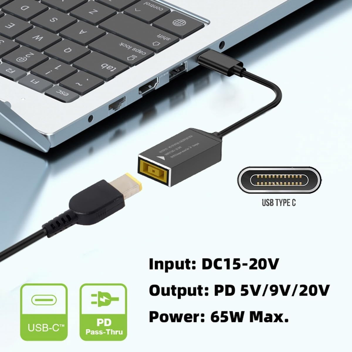 NÖRDIC Lenovo Square Yellow til USB-C-adapter 17cm 65W
